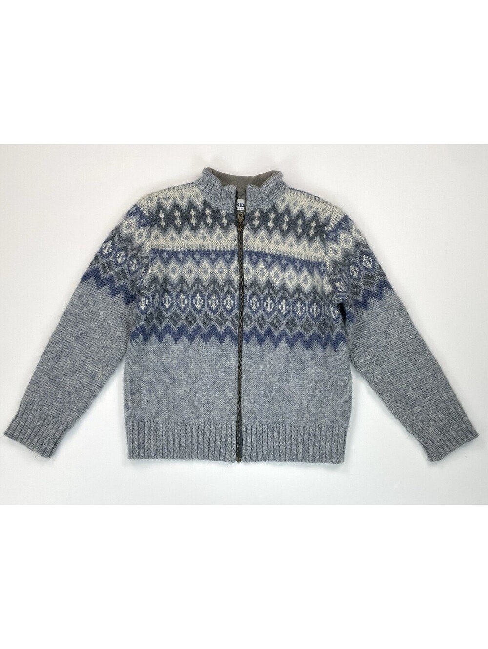 Kidka Icelandic Wool Sweater Jacket Full Zip Nordic Fair Isle Blue M